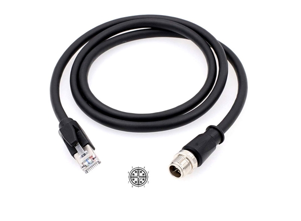 M12連接器4芯8芯轉RJ45網絡水晶頭傳（chuán）感器五（wǔ）類屏蔽線（xiàn）A-D型防水插頭